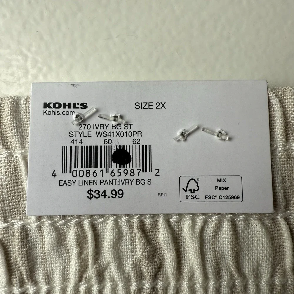 NEW Sonoma Striped 2X Linen Blend High Rise Straight Leg Pants White Beige NWT - Picture 7 of 7